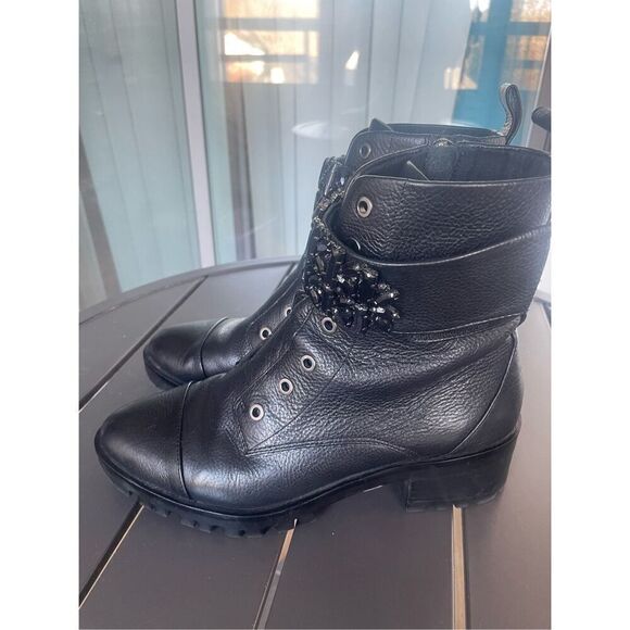 Karl Lagerfeld Pipa Crystal Embellished Platform Ankle Boots Black 9.5 Moto - Picture 10 of 10